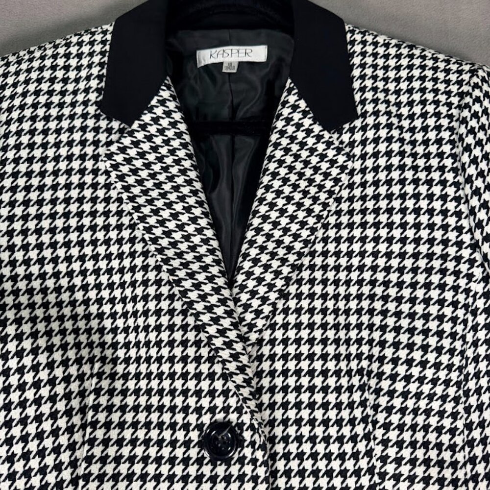 Kasper Chic Designer Black White Houndstooth Blazer/Suit Jacket Sz 18- Classic - Picture 2 of 9